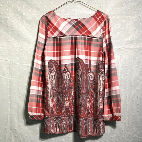 Axara Paris red plaid/paisley tunic - Picture 2 of 6
